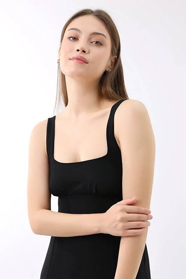 Keten Maxi Elbise Siyah - 3