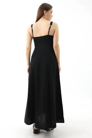 Keten Maxi Elbise Siyah - 4