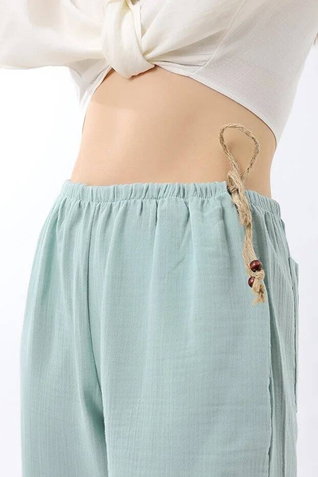 Müslin Bel Detaylı Pantolon - 3