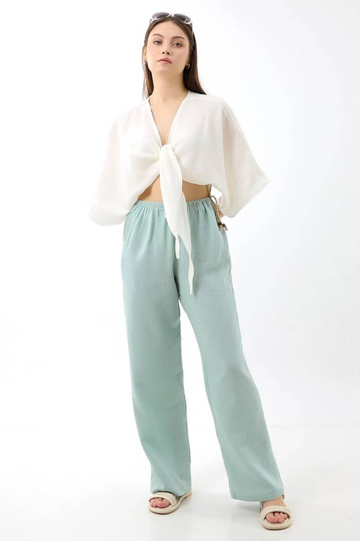 Müslin Bel Detaylı Pantolon - 4